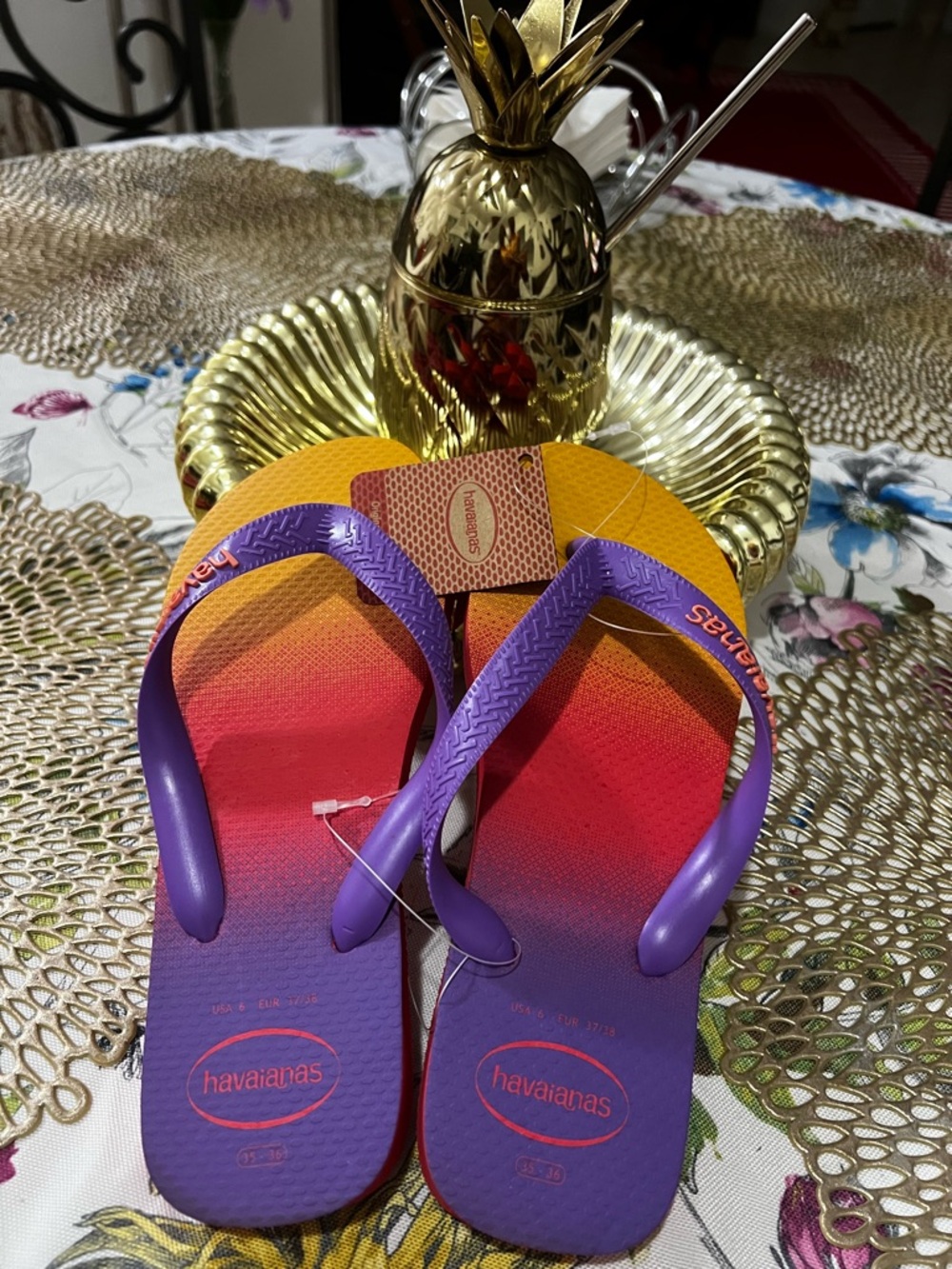 Havaianas Red Flip Flops with Purple Accents